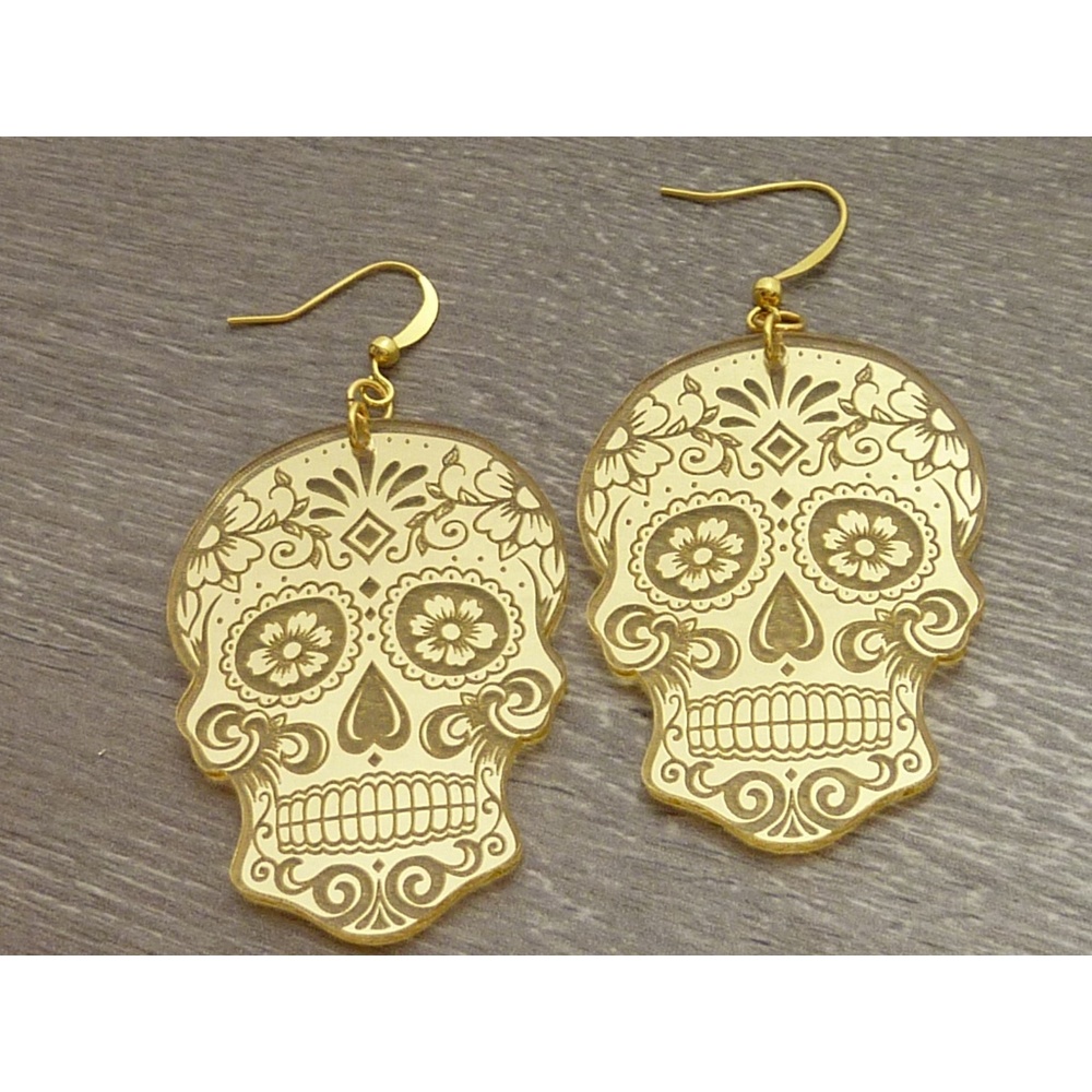 Gold Acrylic Skull Earrings